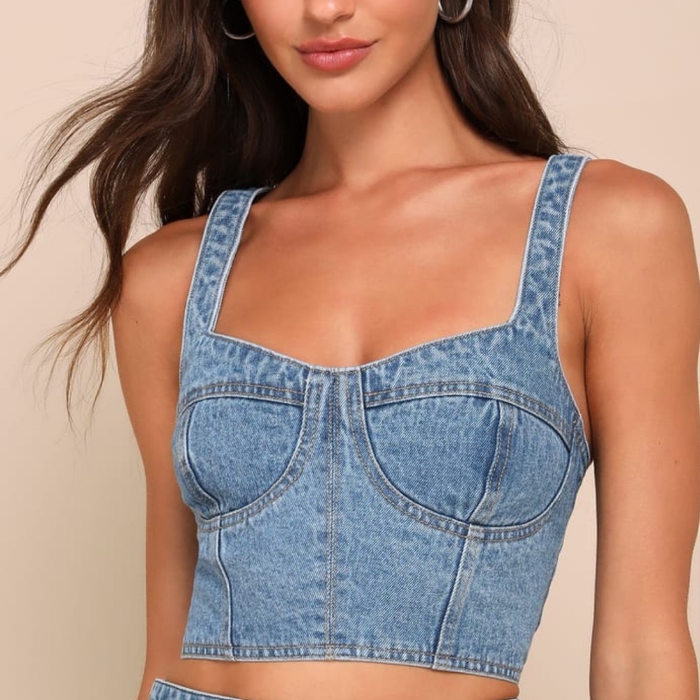 Lulu's Blue Crop Top Denim NWOT